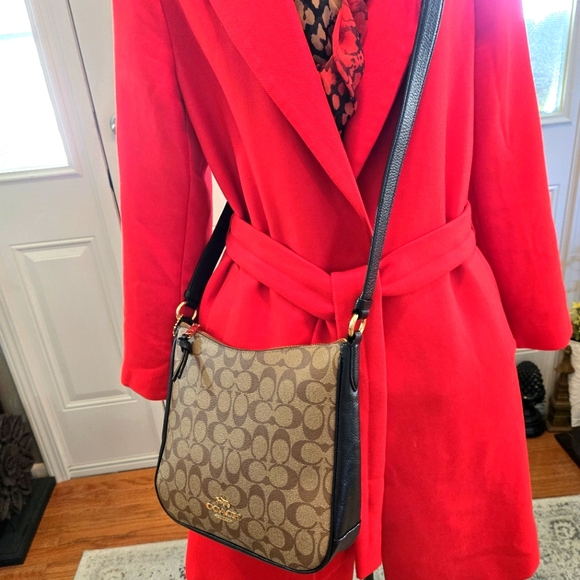 Coach Black/Khaki Ellie Signature Coated Canvas Crossbody with COA & Dustbag - Picture 2 of 16